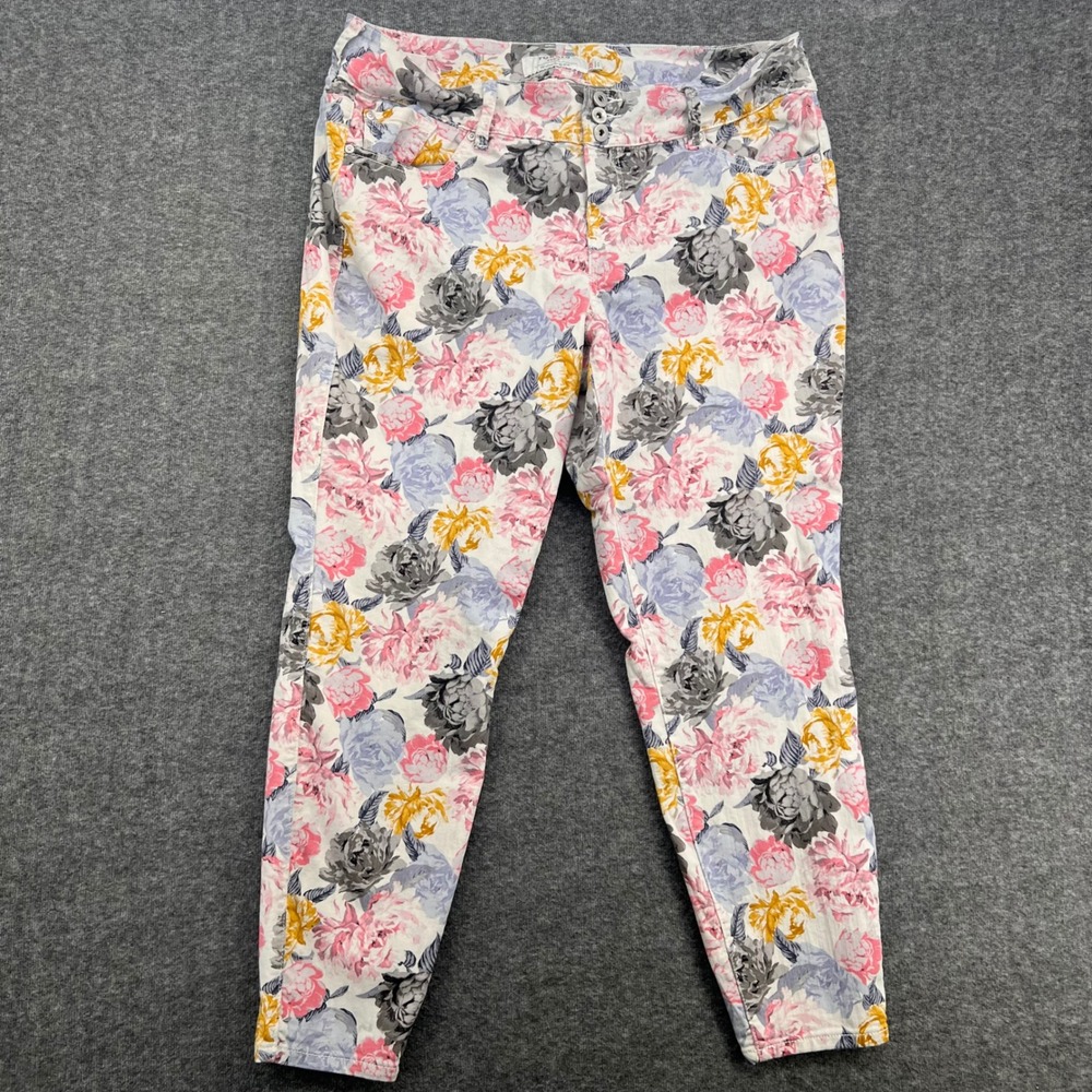Torrid Denim Floral Print Jeggings Womens 20R Pink Yellow Blue Skinny High Rise - Picture 2 of 16